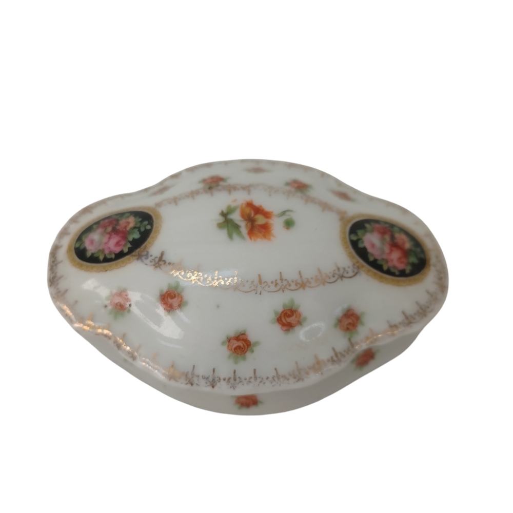 Vintage Porcelain Jewelry Box Floral Dish with Lid Prov Saxe ES Germany